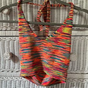 Multicolored knit halter tie tank top
